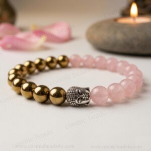 Original Harmony Love Stones Bracelet for Women & Girls | Rose Quartz & Golden Pyrite Crystal for Love, Wealth & Positive Energy