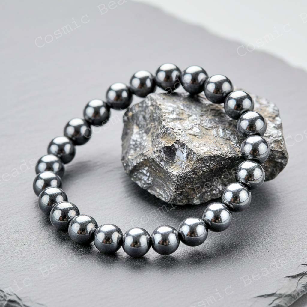 Original Stones Hematite Bracelet for Women & Men ( Protection, Grounding & Inner Strength Stone, Money Magnet Crystals ) - Image 2