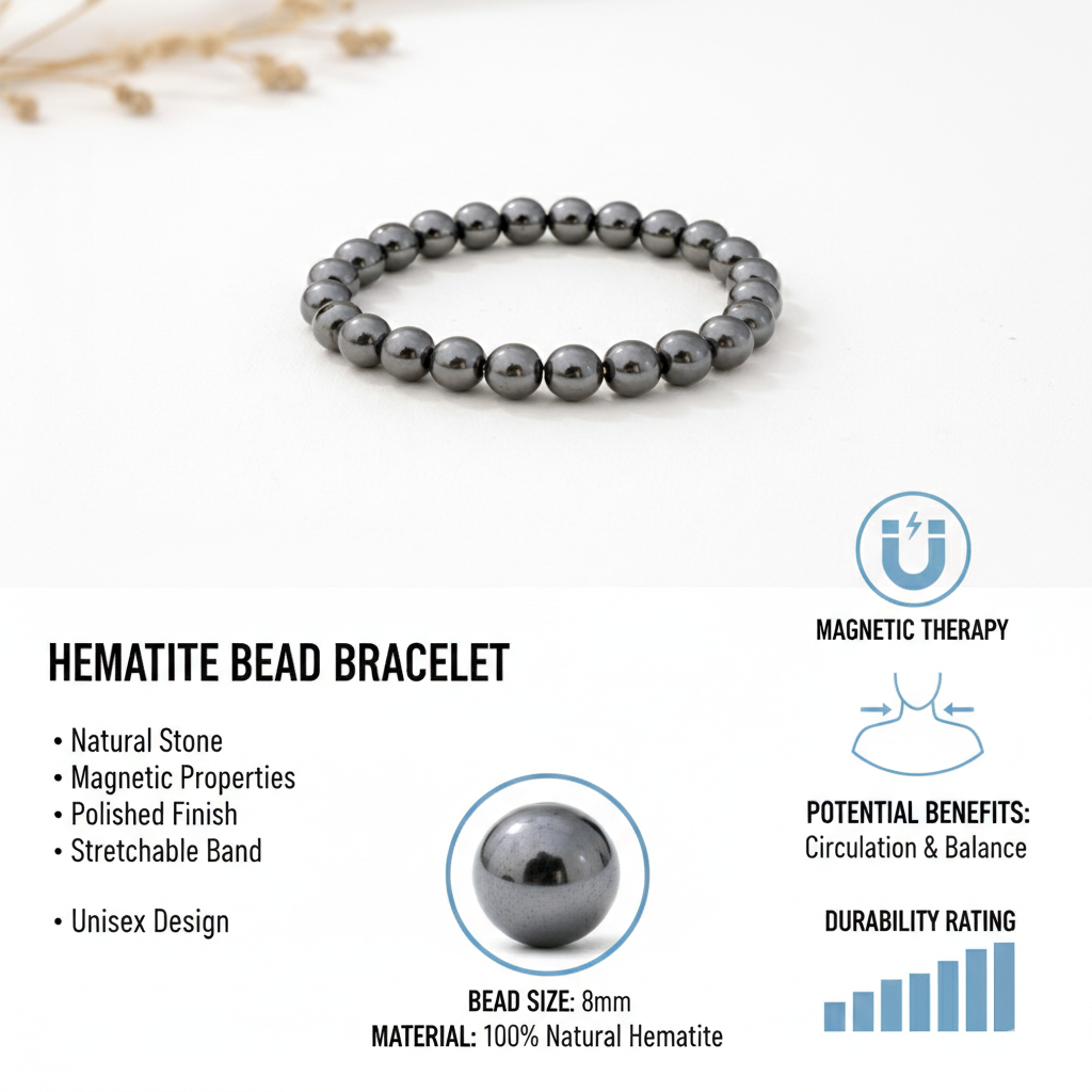 Original Stones Hematite Bracelet for Women & Men ( Protection, Grounding & Inner Strength Stone, Money Magnet Crystals ) - Image 3