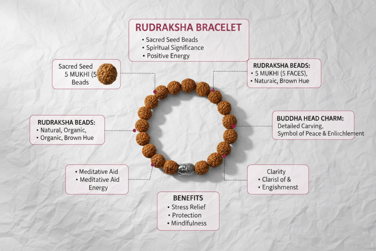 Genuine Natural Rudraksha Bracelet with Buddha Head - Image 3