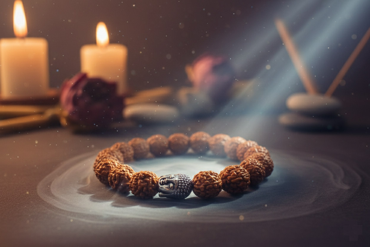 Genuine Natural Rudraksha Bracelet with Buddha Head - Image 2