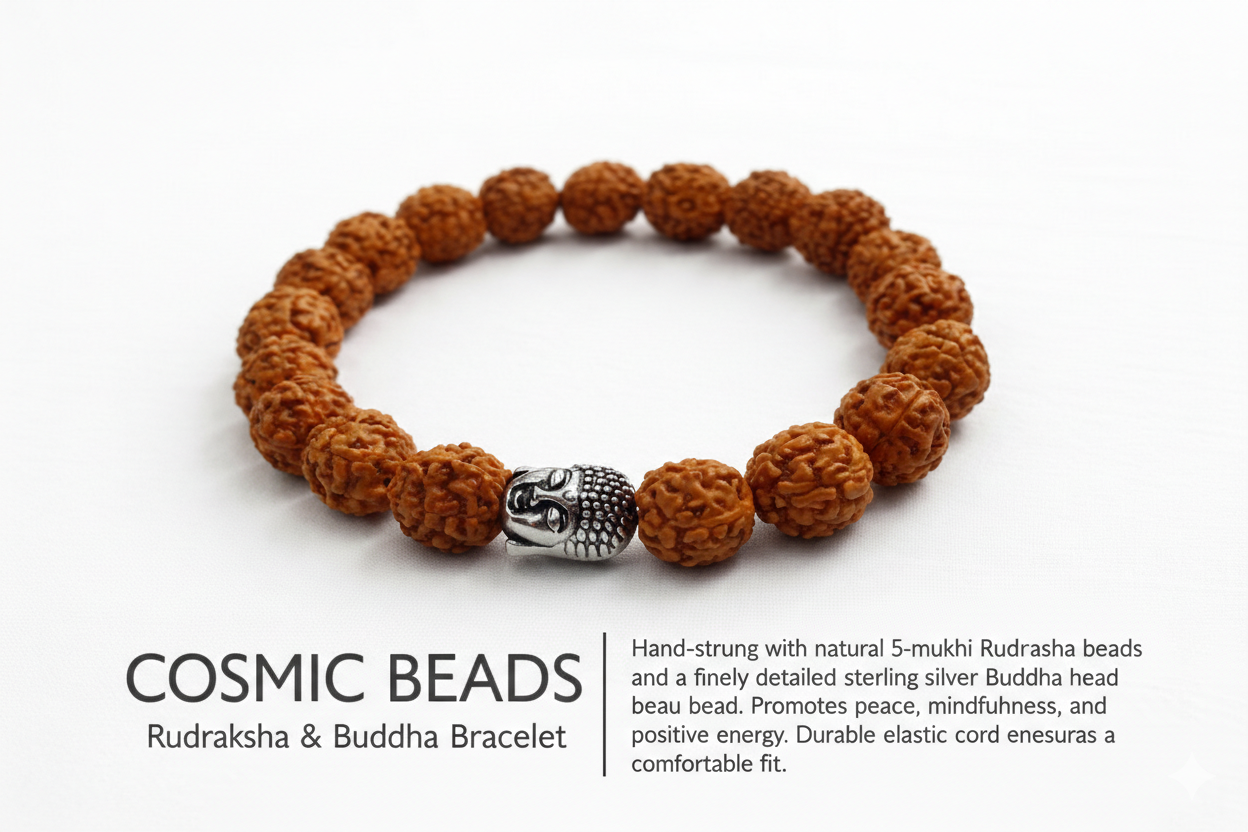 Genuine Natural Rudraksha Bracelet with Buddha Head