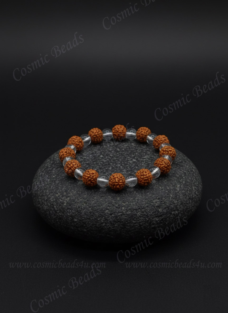 Original 100% Genuine Rudraksha & Clear Quartz Bracelet - Divine Energy, Clarity & Spiritual Protection - Image 3
