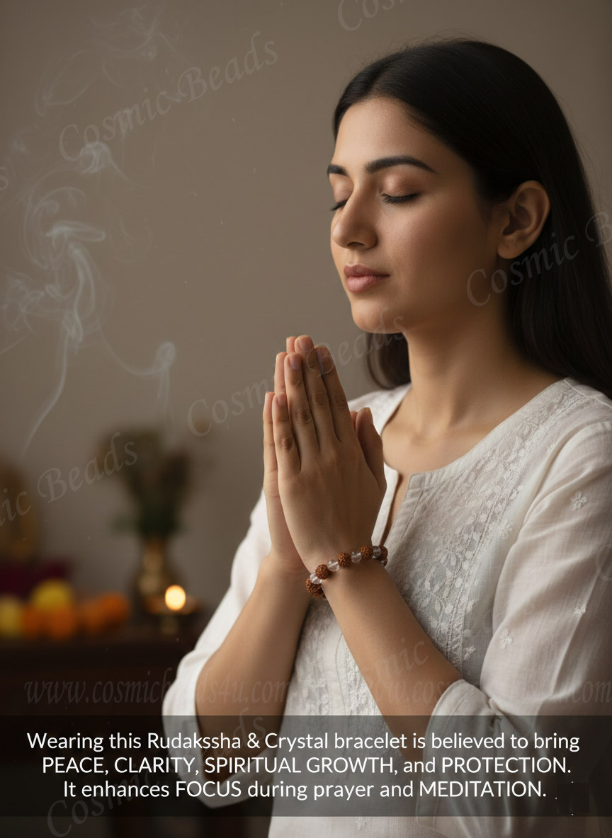 Original 100% Genuine Rudraksha & Clear Quartz Bracelet - Divine Energy, Clarity & Spiritual Protection - Image 4