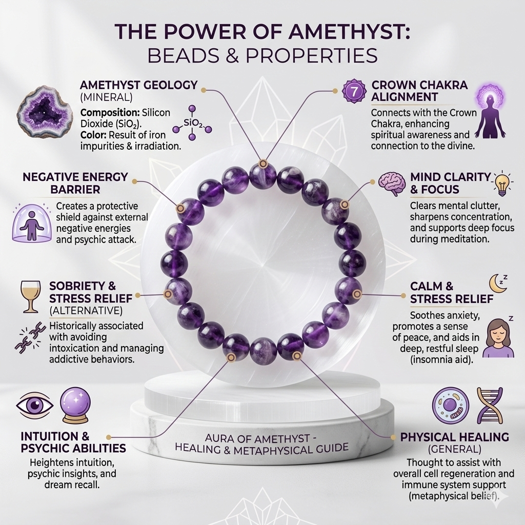 Original Amethyst Stones Bracelet (Healing & Protection Crystal Bracelet for Men & Women) - Image 3