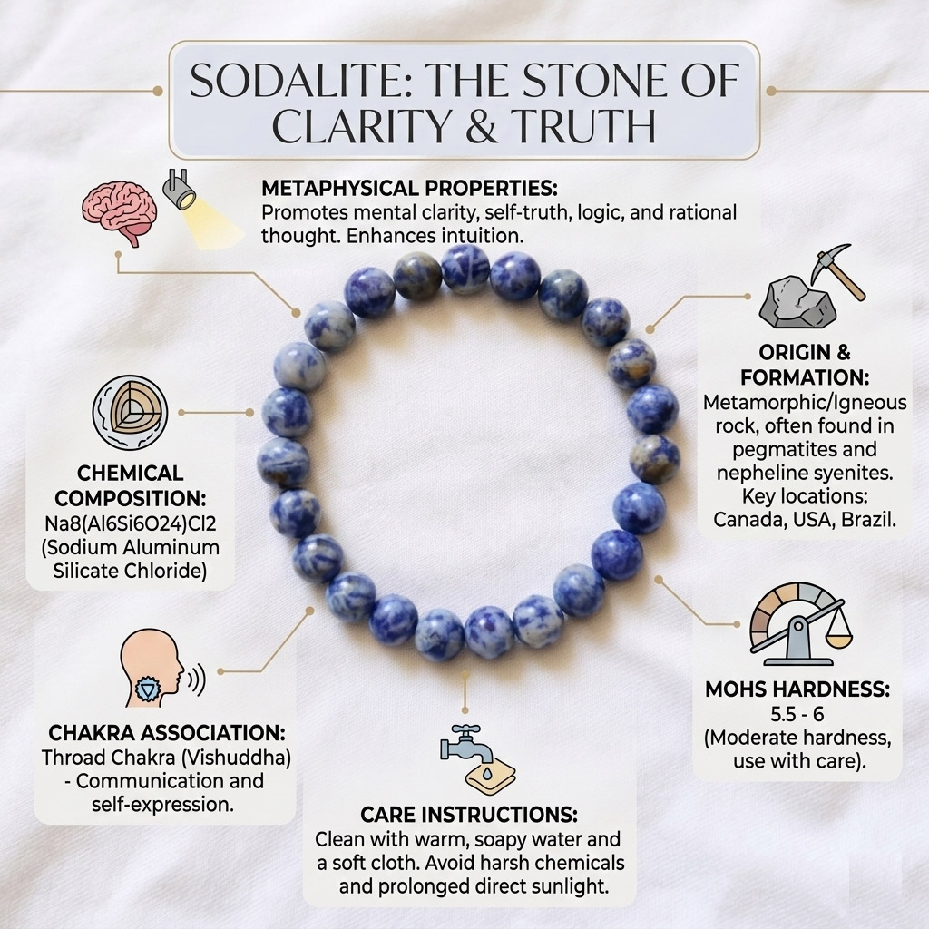 Original Sodalite Stones Bracelet for Women & Men ( Focus & Communication | Calm & Self-Expression Stone ) - Image 3
