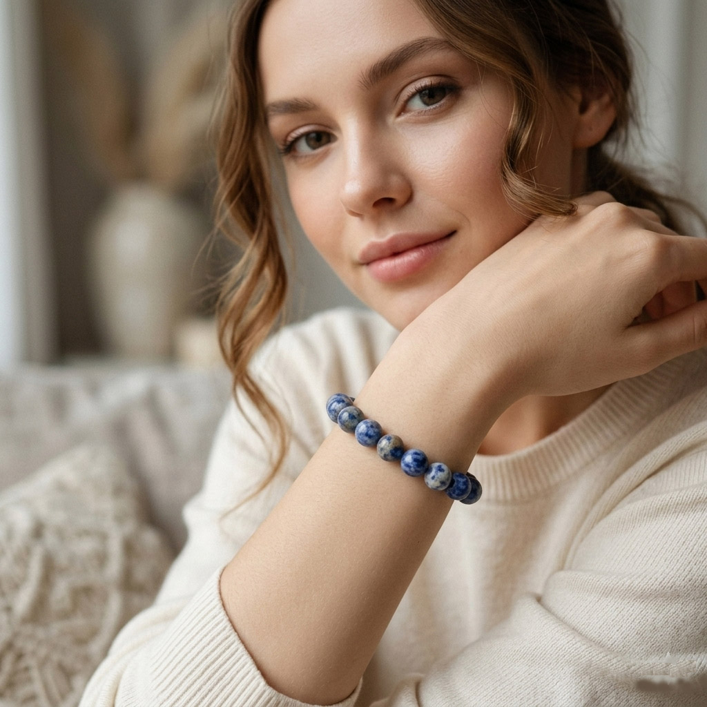 Original Sodalite Stones Bracelet for Women & Men ( Focus & Communication | Calm & Self-Expression Stone ) - Image 4