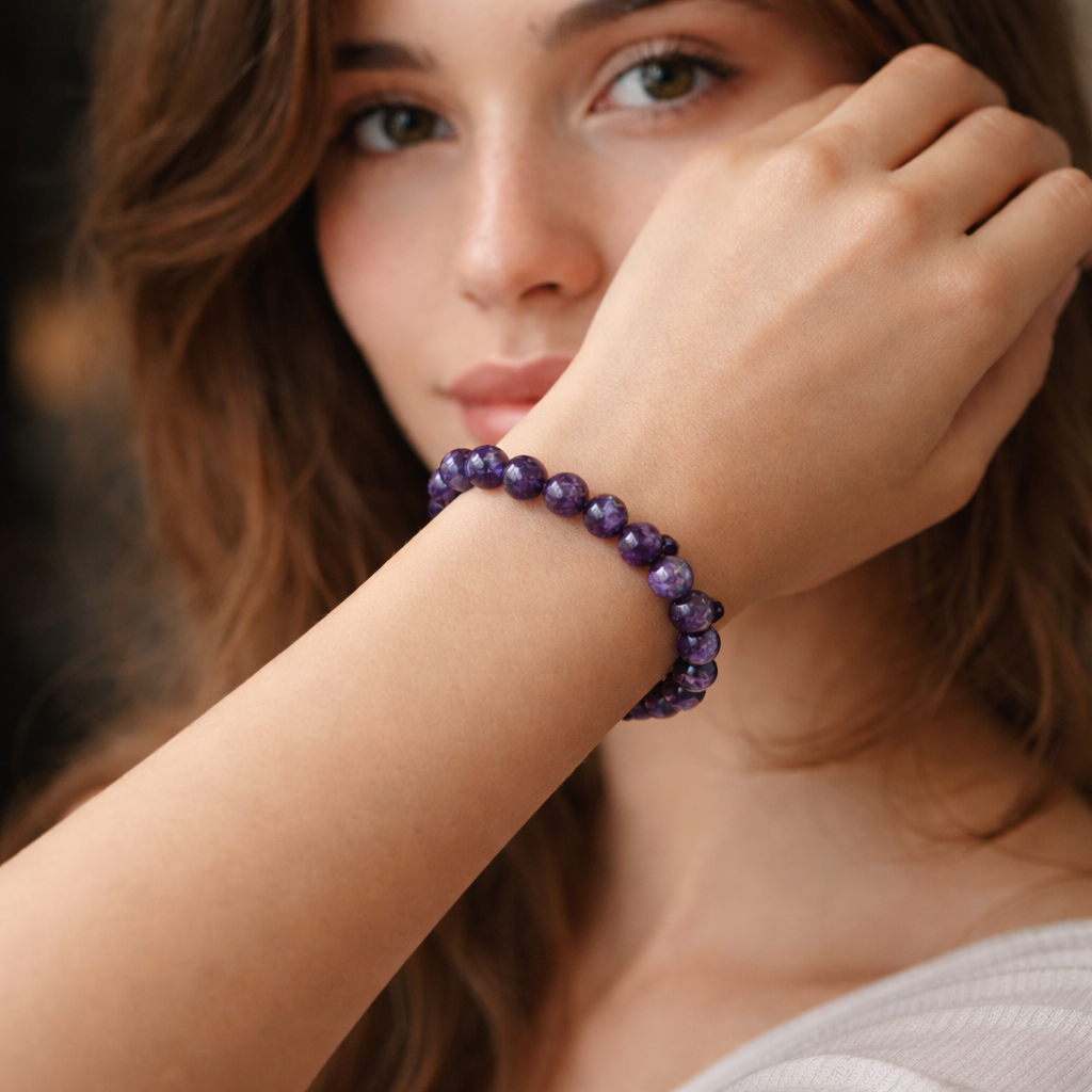 Original Amethyst Stones Bracelet (Healing & Protection Crystal Bracelet for Men & Women) - Image 4