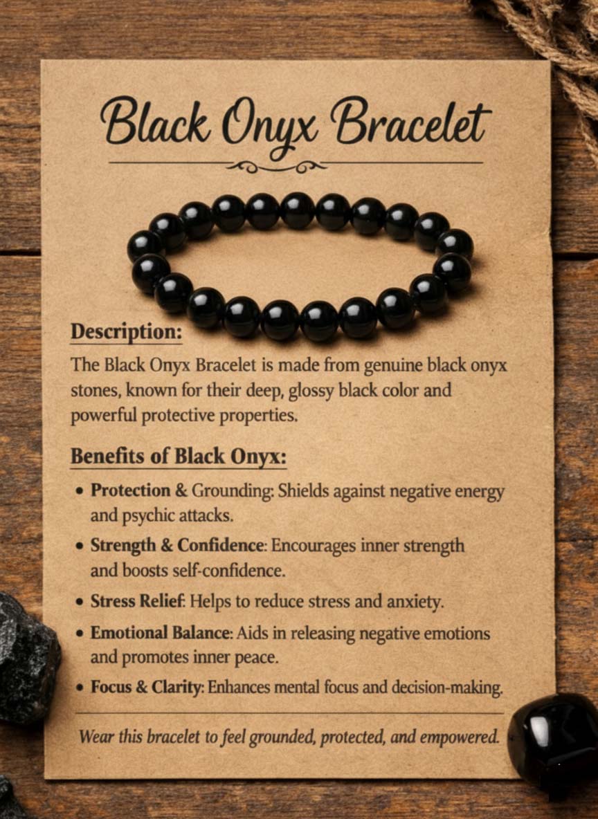 Original Black Onyx Stones Bracelet For Women & Men ( Protection, Strength & Confidence Crystal Bracelet ) - Image 6