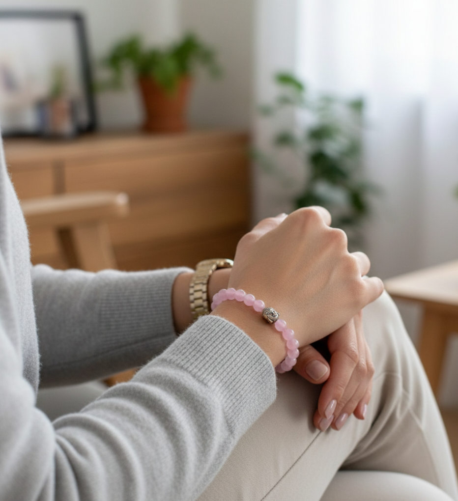 Rose Quartz and Black Onyx Couple Combo Bracelet (Combination of Love and Protection) - Image 3