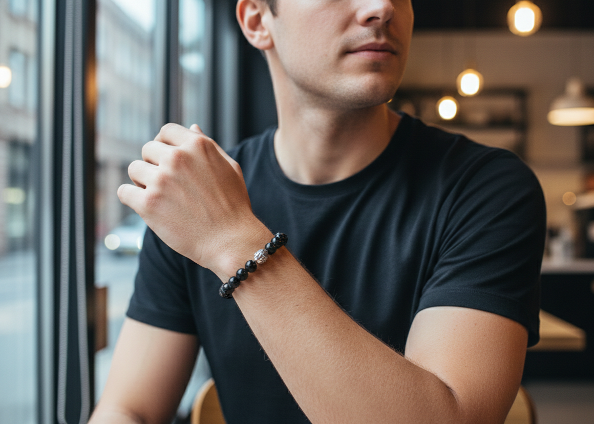 Rose Quartz and Black Onyx Couple Combo Bracelet (Combination of Love and Protection) - Image 4