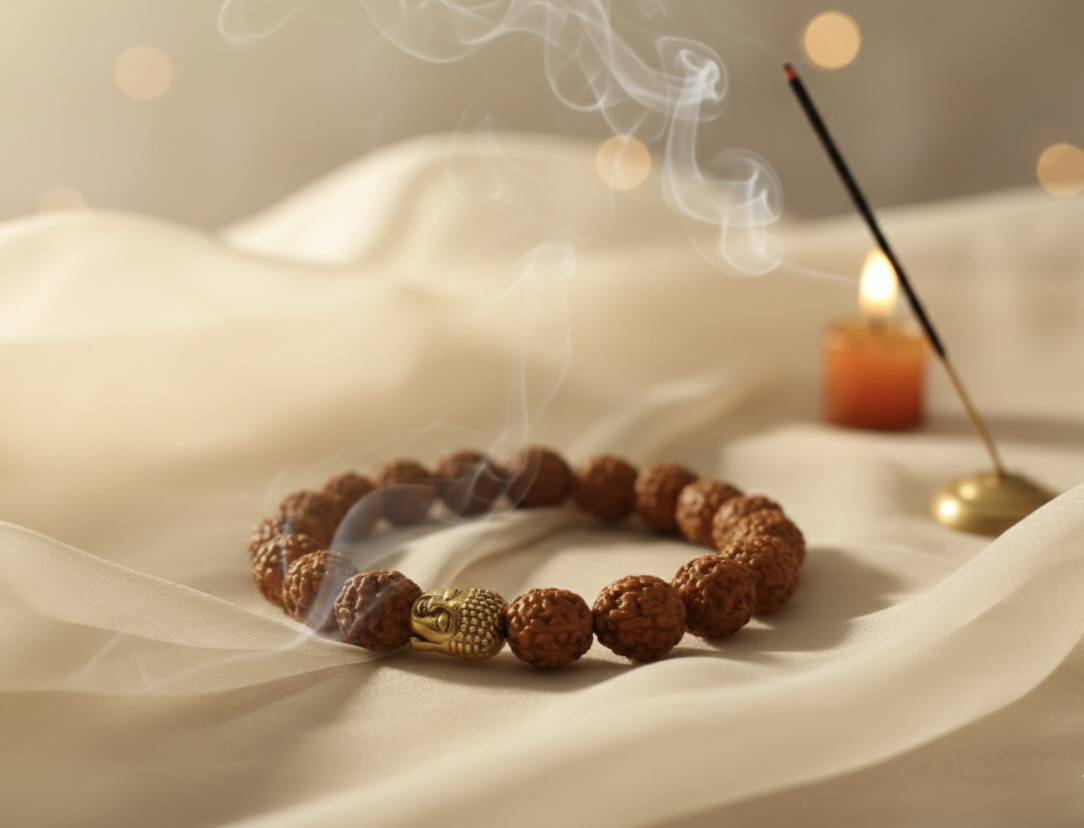 Genuine Premium Rudraksha Bracelet with Golden Buddha Beads