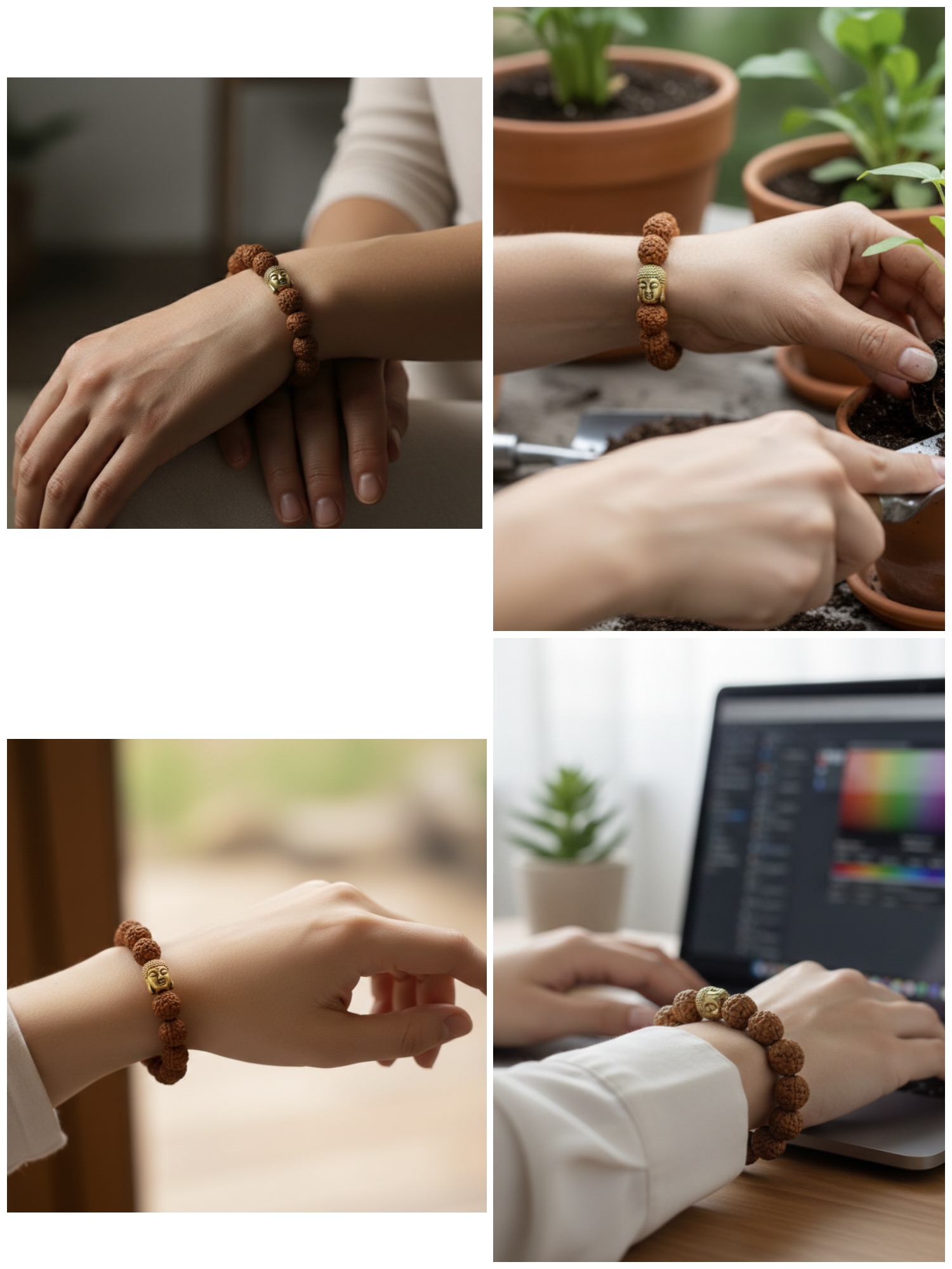 Genuine Premium Rudraksha Bracelet with Golden Buddha Beads - Image 6