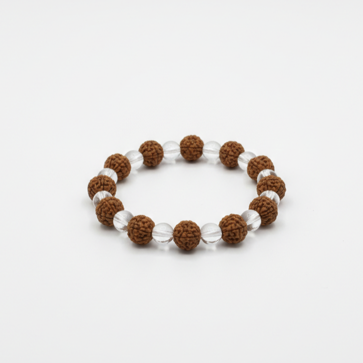 Original 100% Genuine Rudraksha & Clear Quartz Bracelet - Divine Energy, Clarity & Spiritual Protection