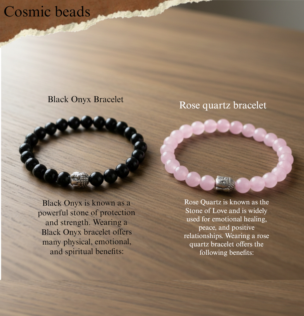 Rose Quartz and Black Onyx Couple Combo Bracelet (Combination of Love and Protection) - Image 2