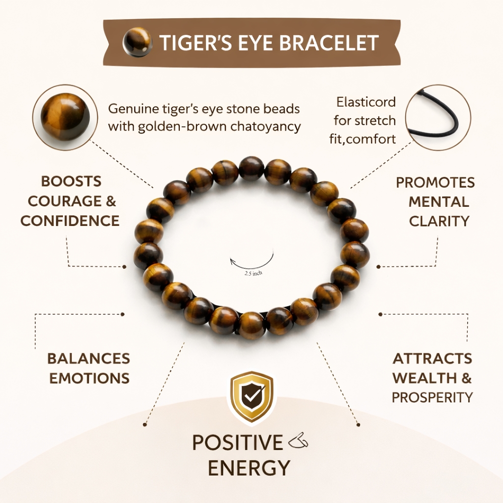 Original Tiger's Eye Stones Bracelet For Women & Men ( Wealth, Confidence & Protection Crystal Bracelet ) - Image 2