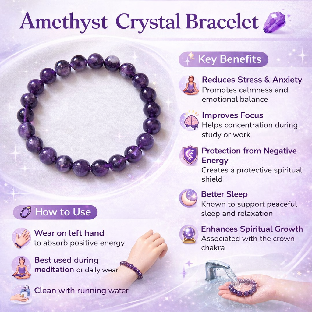 Original Amethyst Pure Stones Bracelet for Men & Women | Healing Crystal for Peace, Protection & Positivity | Unisex Spiritual Bracelet - Image 5