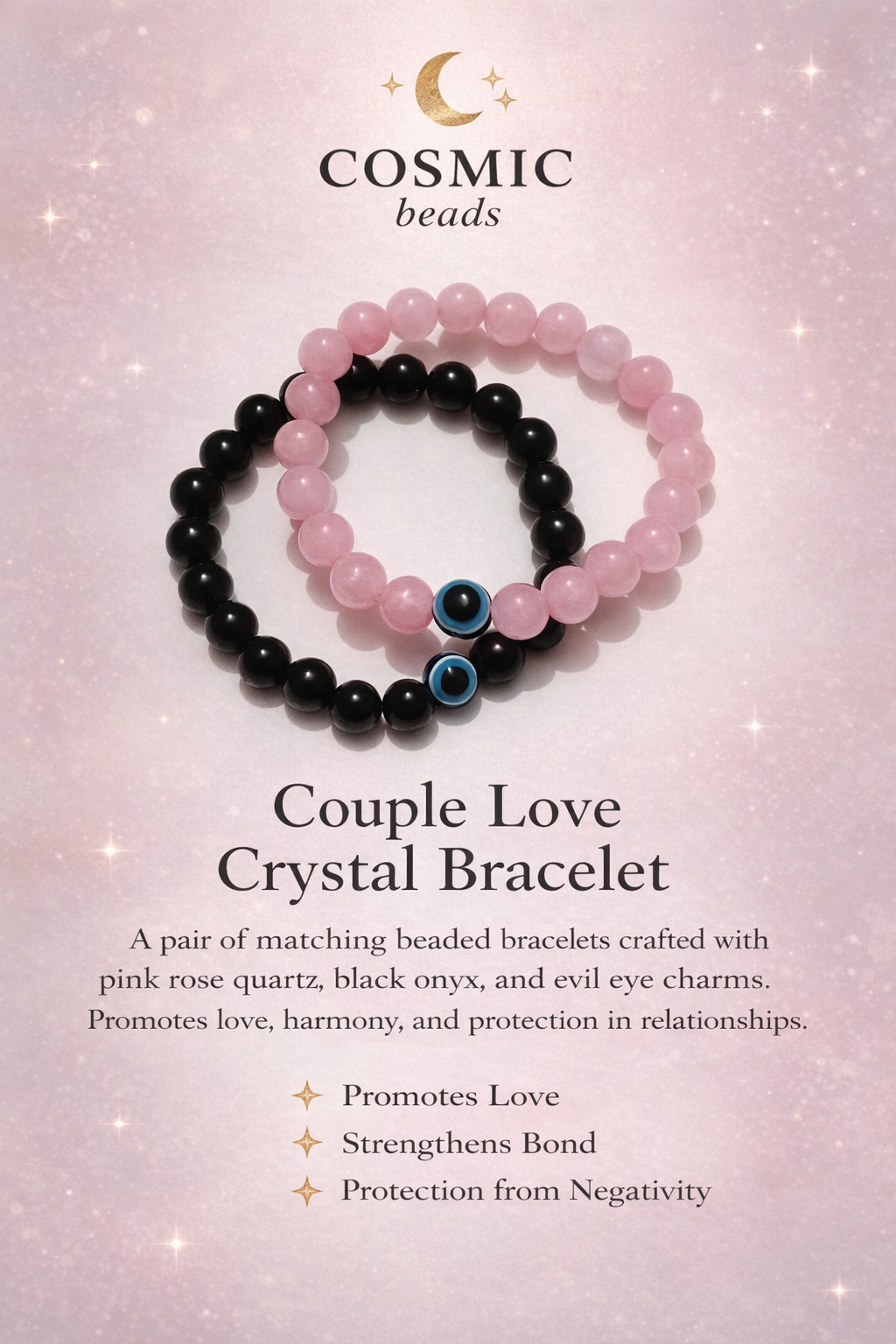 Original Combo Matching Sets for Harmony Love - Rose Quartz & BlackOnyx Evil's Eye ( Attraction Love & Protect Nagetive Engergy ) - Image 3