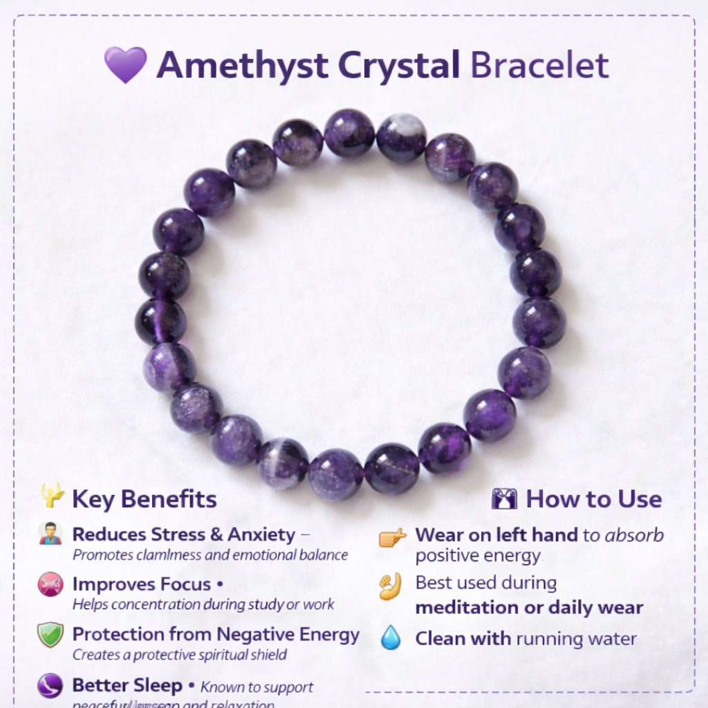 Original Amethyst Stones Bracelet (Healing & Protection Crystal Bracelet for Men & Women) - Image 6
