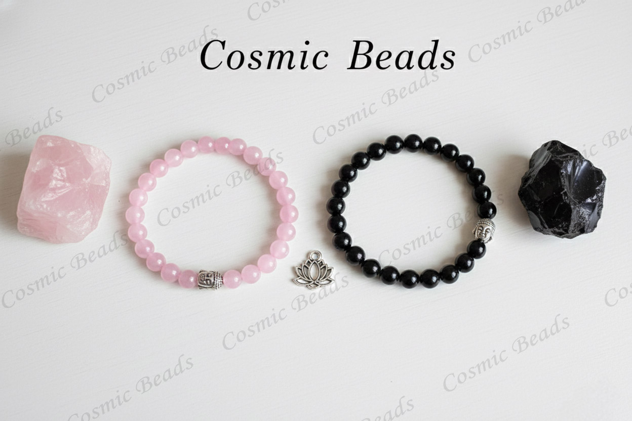 Rose Quartz and Black Onyx Couple Combo Bracelet (Combination of Love and Protection) - Image 5