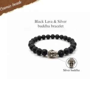 Cosmic Beads 100% Original Black Lava Buddha Charm Bracelet for Women & Men ( Protection, Strength & Spiritual Balance Healing Crystal )