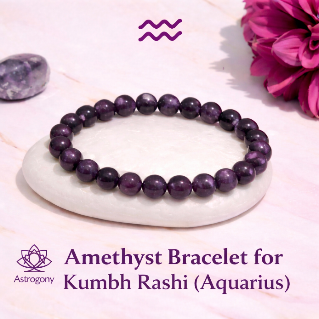 Cosmic Beads 100% Original Amethyst Stones Bracelet for Kumbh Rashi ( Aquarius ) - Attract Positivity, Balance Energy & Inner Wisdom