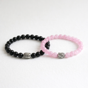 Cosmic Beads Divine Balance Combo – Rose Quartz & Black Onyx Buddha Charm Bracelets for Love, Protection & Inner Peace