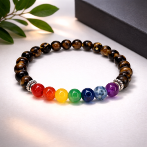 Cosmic Beads Tiger’s Eye 7 Chakra Bracelet – Confidence, Balance & Positive Energy