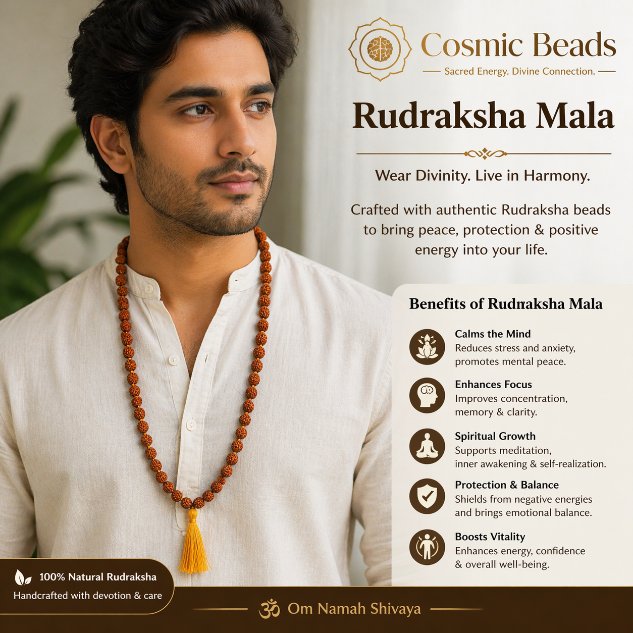 Cosmic Beads Original Rudraksha Mala - Image 3